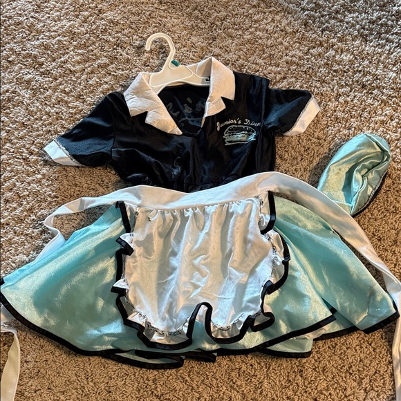 Spirit Other - Girls Junior’s Diner Halloween Waitress costume blue black dress hat sz 4-6